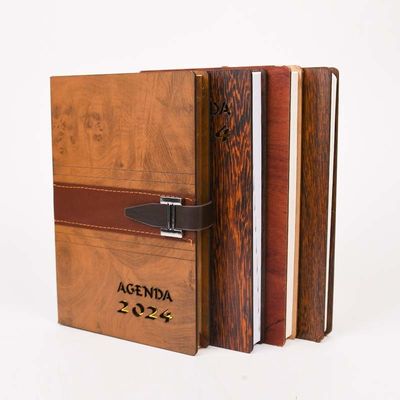 A5 Size Notepad Custom Printed Luxury Bamboo Wood Cover Notebook for Business Gift