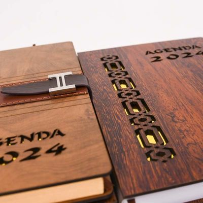 A5 Size Notepad Custom Printed Luxury Bamboo Wood Cover Notebook for Business Gift