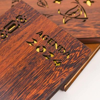 A5 Size Notepad Custom Printed Luxury Bamboo Wood Cover Notebook for Business Gift