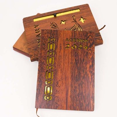 A5 Size Notepad Custom Printed Luxury Bamboo Wood Cover Notebook for Business Gift